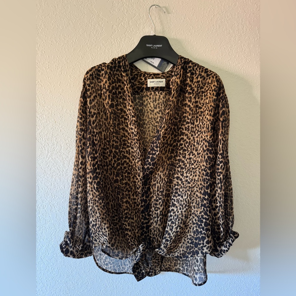 Saint Laurent Leopard Print Blouse Virgin Wool S